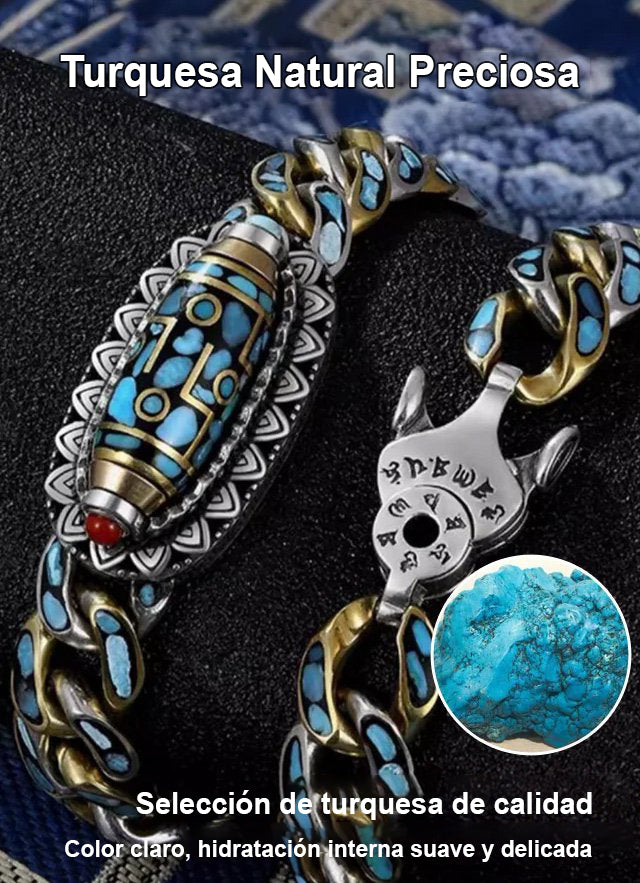 🎁Pulsera de cuentas Dzi de turquesa con mantra de seis caracteres y nueve ojos