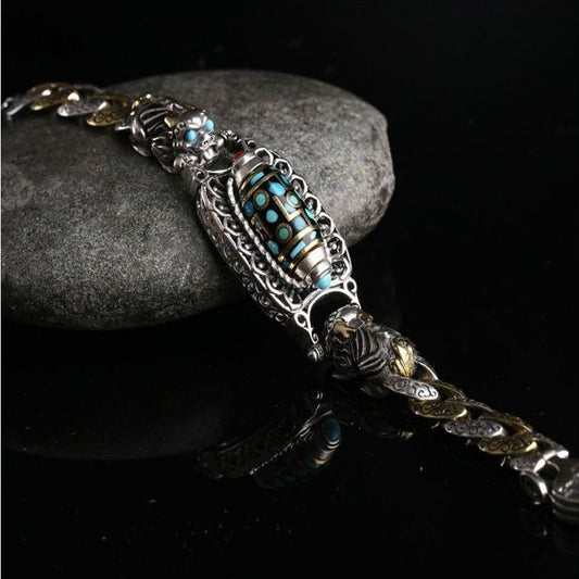 🎁Pulsera de cuentas Dzi de turquesa con mantra de seis caracteres y nueve ojos