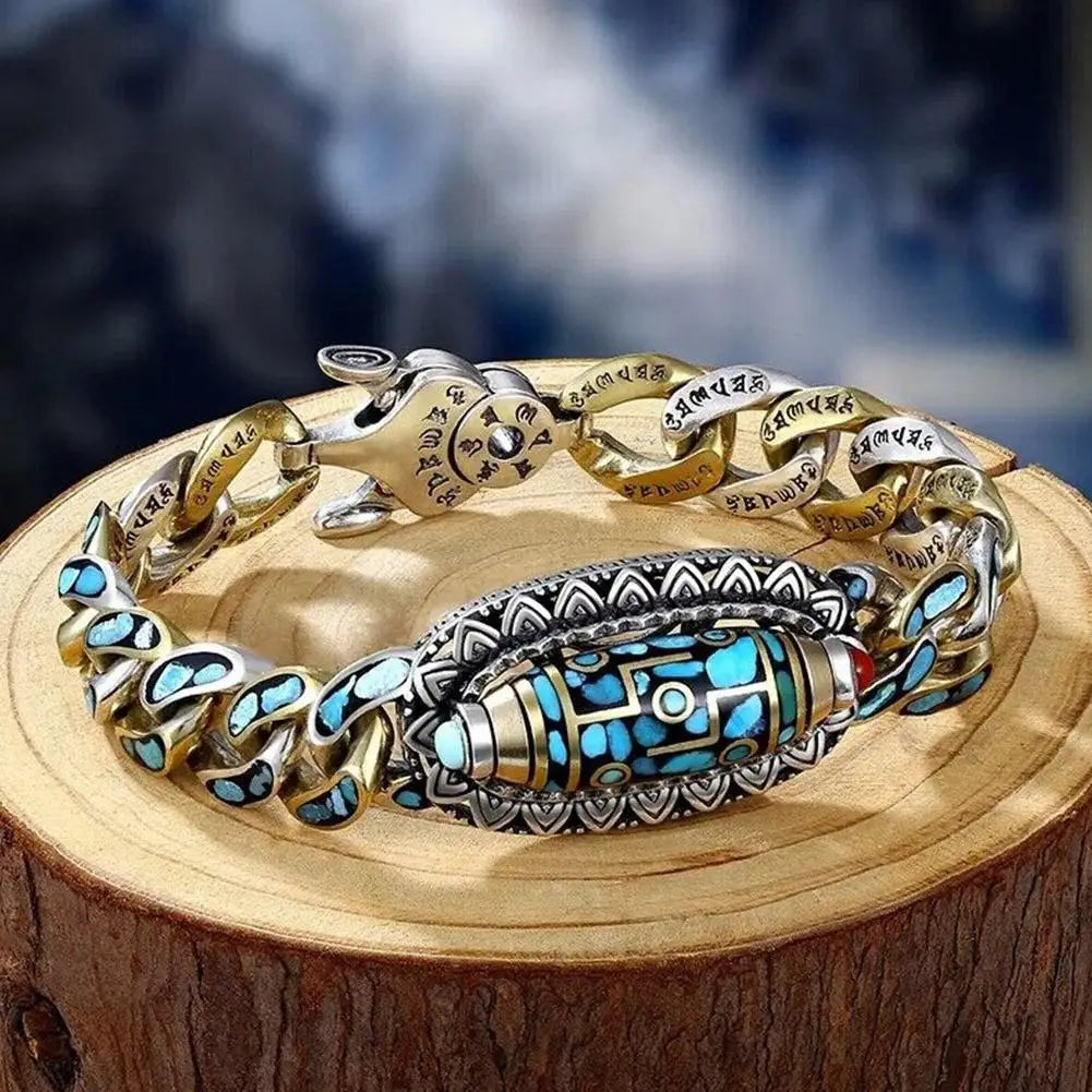 🎁Pulsera de cuentas Dzi de turquesa con mantra de seis caracteres y nueve ojos